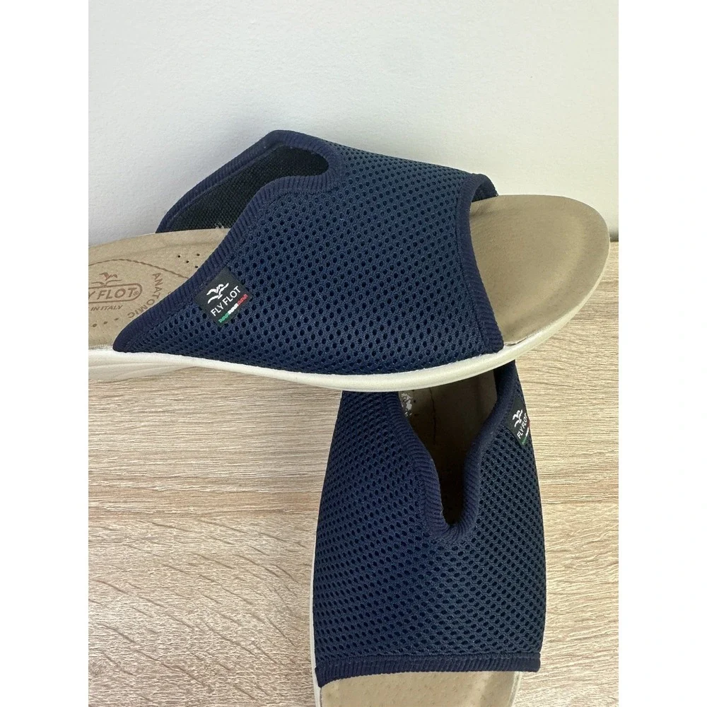 Fly Flot Women's EU40 Navy Mesh Clogs Anti-Shock Slip On Mules EUC Italy